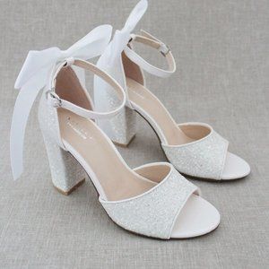 White Sparkly Bow Shoes